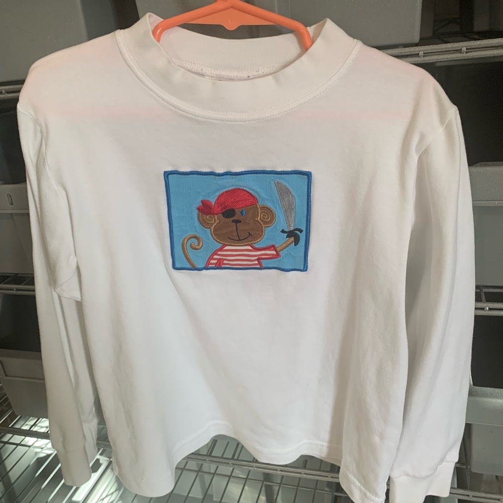 Mulberry Street Appliqué long sleeve tee- pirate monkey